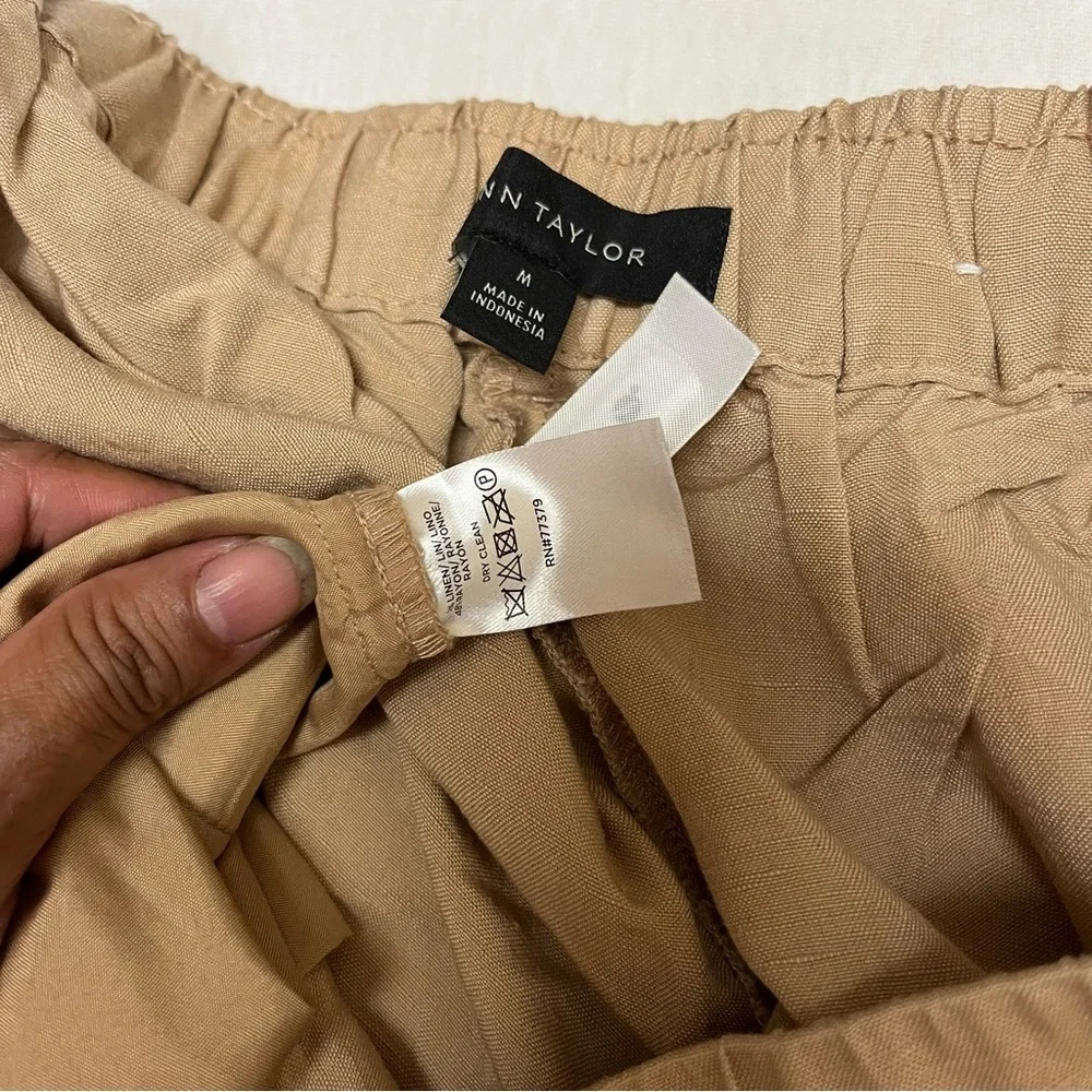 Ann Taylor Tan Wide-Leg Drawstring Chinos